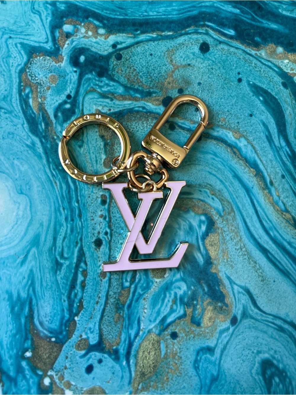 Louis Vuitton Pink LV Logo Key Ring with Gold Hardware